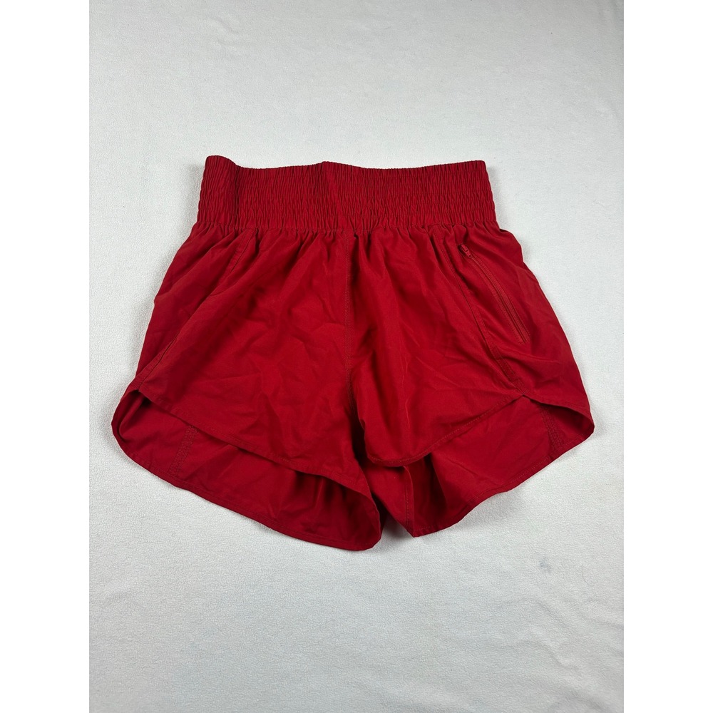 Baleaf Womens Red High Waisted Athletic Running‎ Shorts Smocked Waist Medium